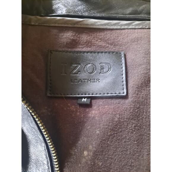 Izod Black Leather Jacket Men's Medium Black - Picture 2 of 5